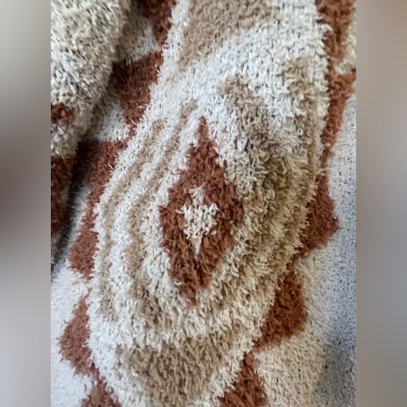 Geometric Beige and Brown Women's Long Line Cardigan - Picture 3 of 5